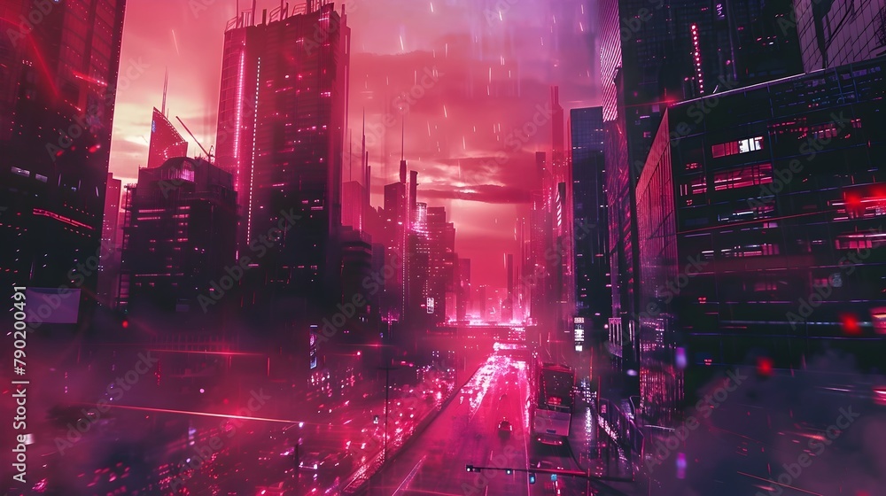 Futuristic Neon City Skyline with Vibrant Concept Art Advertisements Attracting Urban Consumers