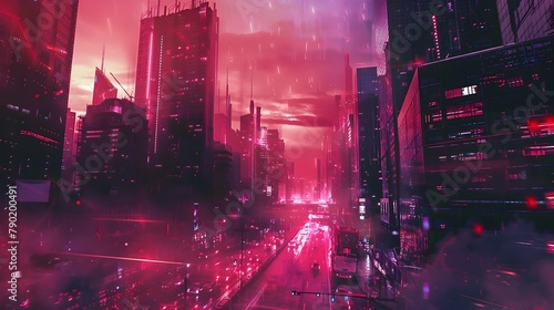 Futuristic Neon City Skyline with Vibrant Concept Art Advertisements Attracting Urban Consumers © pkproject