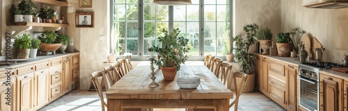 lovely interior for dinning in wood elements cottage withe big windows and day light photo