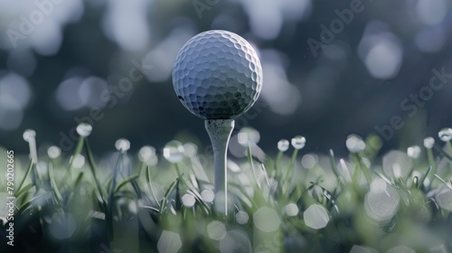 A golf ball is sitting on a grassy field