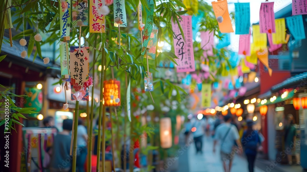 Fototapeta premium Vibrant Tanabata Festival on Lively Japanese Street