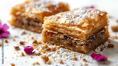 Realistic image of baklava on a white plate photo