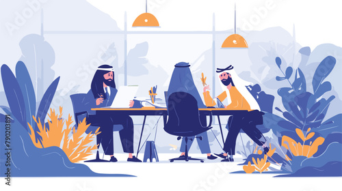 Arab business people discussing meeting modern offi