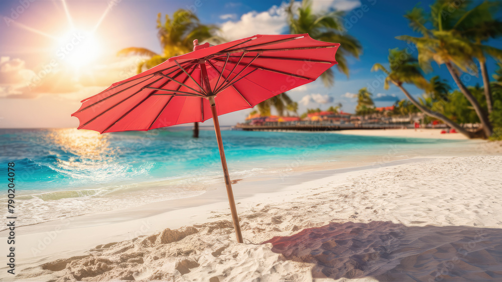Beach with umbrella summer and vacation
