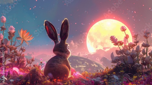 Rabbit admiring a surreal s...