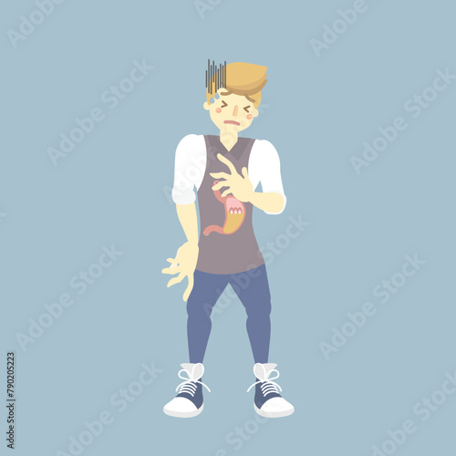 man having heartburn stomach gerd gastroesophageal acid reflux disease health care concept, flat vector illustration cartoon character design