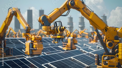 Wallpaper Mural Automated Robotic Construction Machines Assembling Solar Panels for Renewable Energy Project Torontodigital.ca