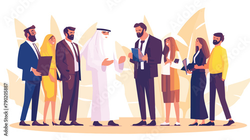 Arab muslim business people teamwork. Cartoon vecto