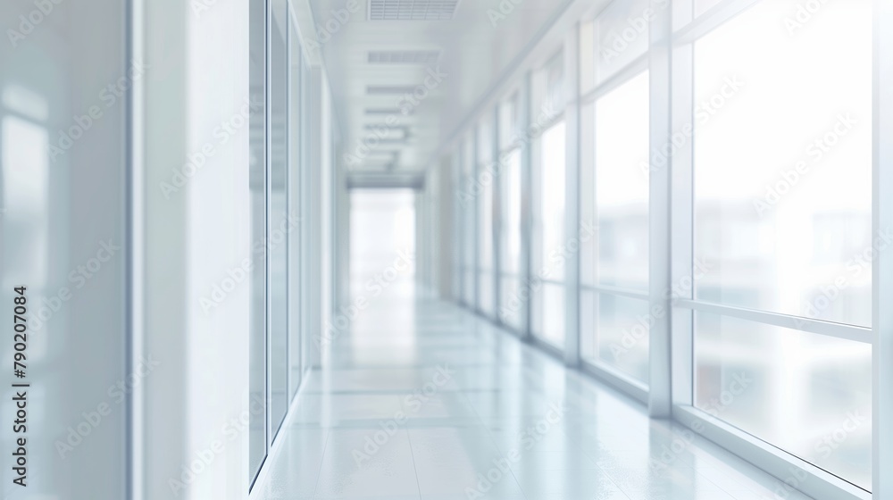 Bright Corporate Hallway with Glass Windows Bright Corporate Hallway with Glass Windows