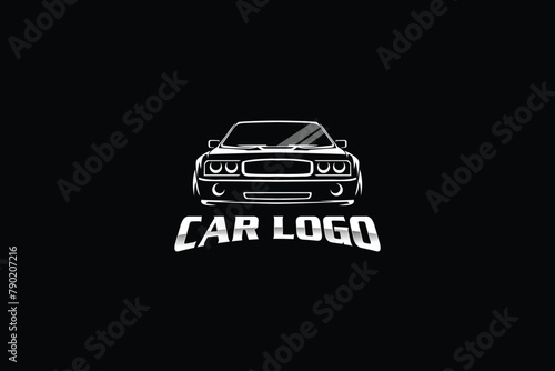 Car logo vector with front view car on black background