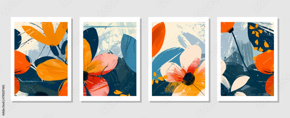 set of vector backgrounds featuring tropical leaves suitable for wall decoration, postcard designs, or brochure covers.	
