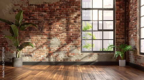 Urban Loft Interior with Exposed Brick and Plants