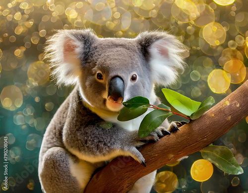 Koala Bear Sit On The Branch of the tree and eat leaves