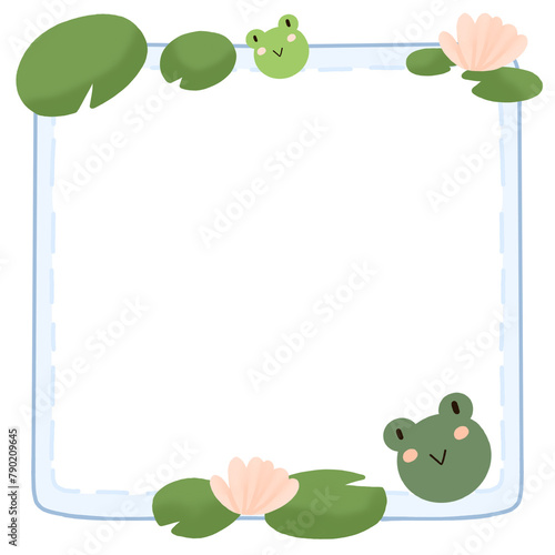 a square frame with a frog and lily pads