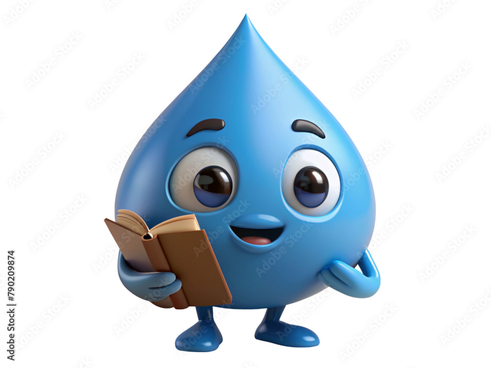 a cute cartoon water droplet with a book a cute cartoon water droplet with a book