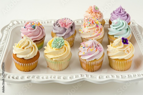 Colorful cupcakes on a white background
