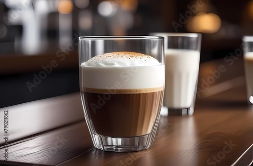 Coffee in a clear glass with milk foam 
