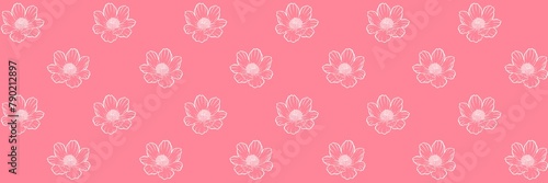 Seamless floral pattern adonis line graphic spring summer cute romantic contour pink pastel dots flowers white simple surface