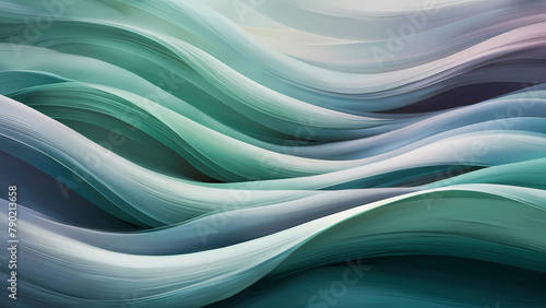 Mezcla armónica de azules suaves y verdes: una ilustración que fluye en una ola de tranquilidad, tejiendo texturas sedosas y curvas reconfortantes