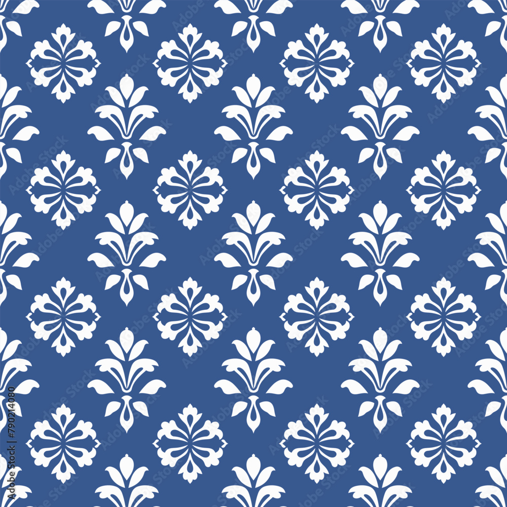 Blue and white vector seamless pattern. Ornament, Traditional, Ethnic, Arabic, Turkish, Indian motifs. Great for fabric and textile, wallpaper, packaging design or any desired idea. Blue and white vector seamless pattern. Ornament, Traditional, Ethnic, Arabic, Turkish, Indian motifs. Great for fabric and textile, wallpaper, packaging design or any desired idea.