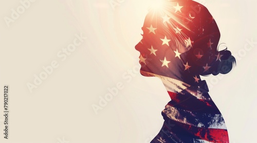 Artistic America's Independence day background with stars on red and blue with a proud person head silhouette