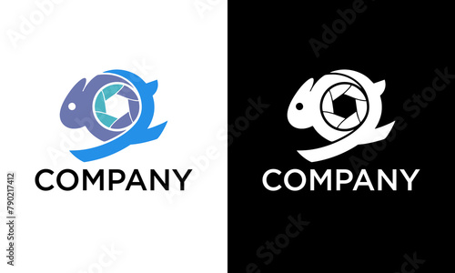 Rabbit Camera Logo Negative Space Concept Vector Template. Rabbit Holding Camera Symbol