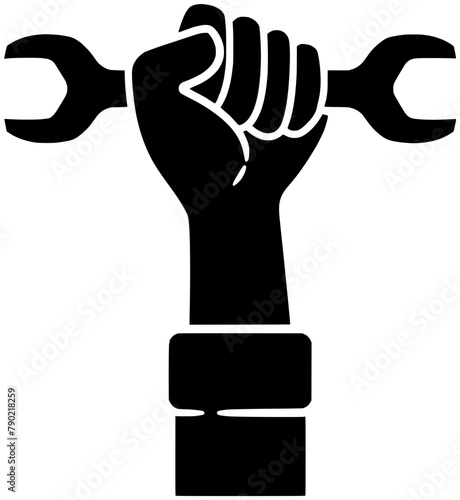 construction illustration labor silhouette wrench logo worker icon work outline hand repair mechanic industry service tool black spanner industrial shape equipment holding day for vector graphic