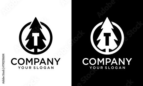 Rustic Retro Vintage pine evergreen fir hemlock spruce conifer cedar coniferous cypress larch pinus trees silhouette logo design