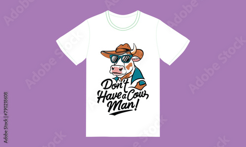 cow funn cartoon typography ai generated graphic tshirt design photo