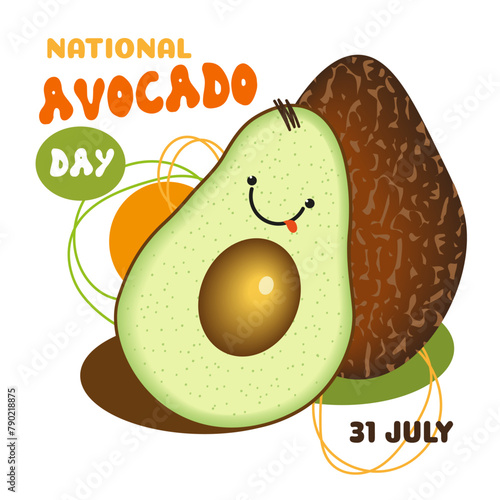 Avocado day , cute avocado illustration on the white background , national avocado day, celebrate, vector 
