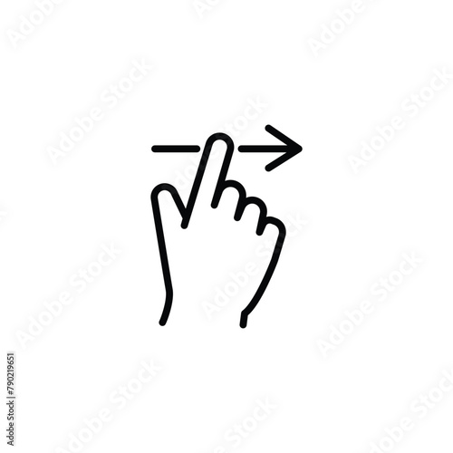 swipe right icon, slide finger, unlock phone action, line symbol set on white background - editable stroke vector illustration eps10