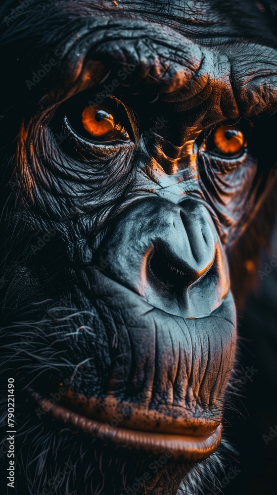 Detailed close-up of a chimpanzee's face. Detailed close-up of a chimpanzee's face.