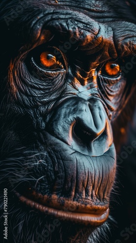 Detailed close-up of a chimpanzee's face. © ridjam