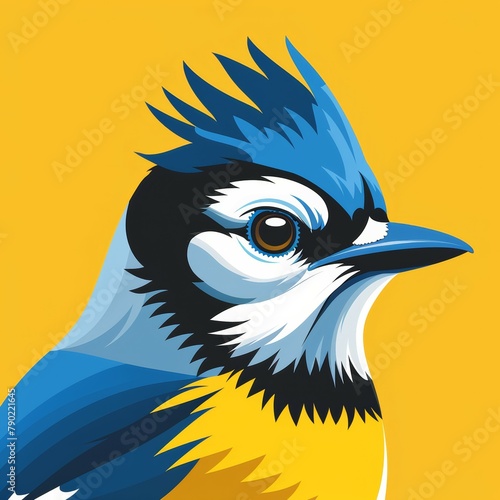 Flat Vector Logo of Bluejay Yellow Background photo