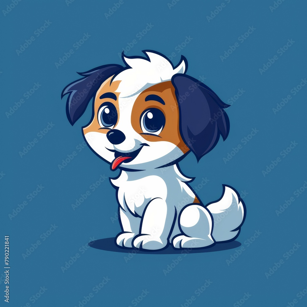 Fototapeta premium Flat Vector Logo of Cute Dog Blue Background