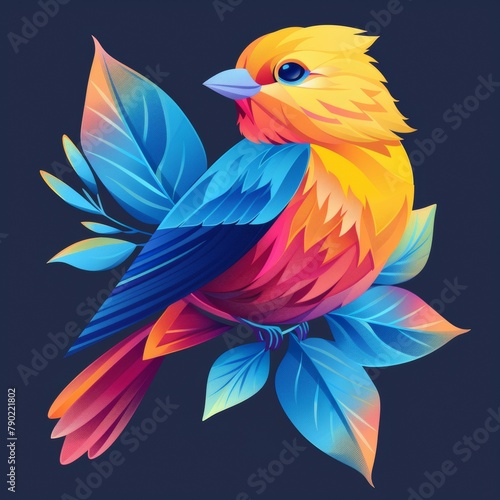 Colorful Bird on Blue Background