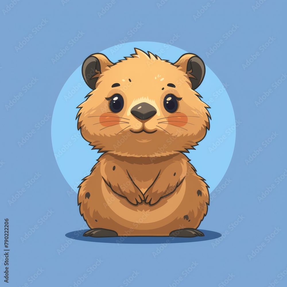 Fotografie Flat Vector Logo of Quokka Blue Background