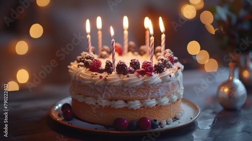 Birthday Cake with Candles on Celebrating Background