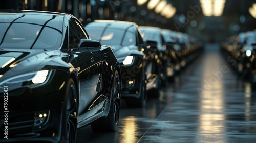 Elegant Fleet of Black Cars Unified Light Background