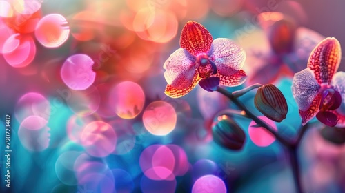 Stunning multicolored Orchid bloom Image featuring lovely bokeh