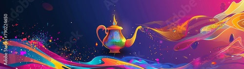 a colorful Brazilian concert festival poster with a genie lamp vector design , 32K HD photo