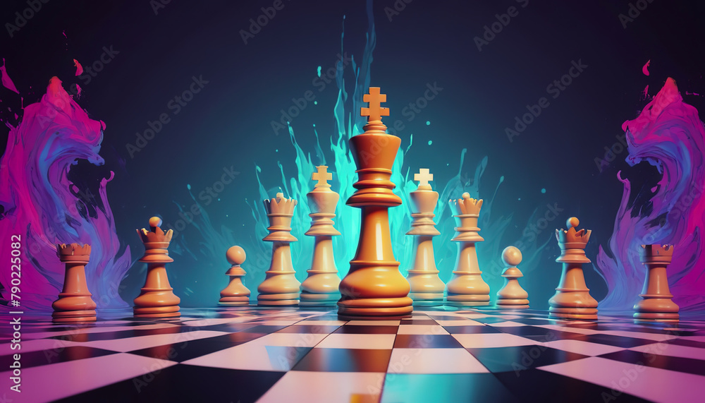 An epic illustration of a chess game. The concept of a chess game. Chess pieces on a chessboard. An epic illustration of a chess game. The concept of a chess game. Chess pieces on a chessboard.