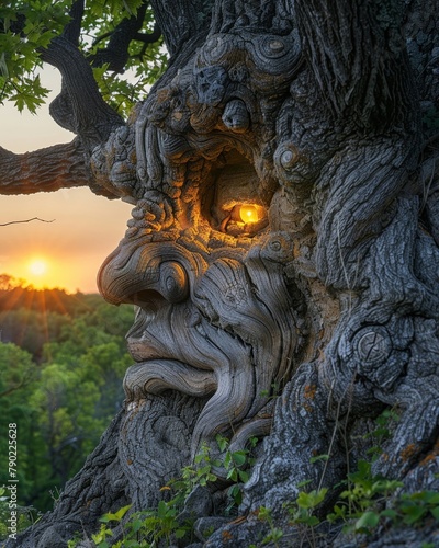 Sylvan guardian, ancient tree spirit, protector of the forest, encompassing presence, twilight serenity, nature s sentinel  photo