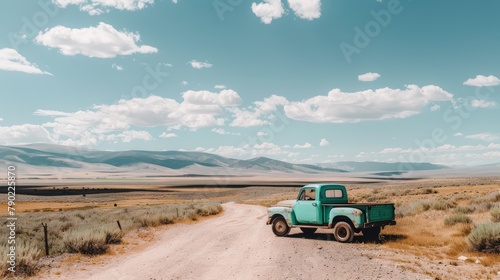 Vintage Pickup Truck Resting in Arid Desert Landscape