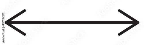 Horizontal dual thin long straight double ended arrow. Contour isolated vector image on white background.
