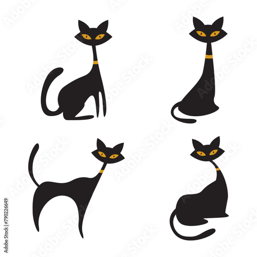 Mid-Century Black Cat Vector Set