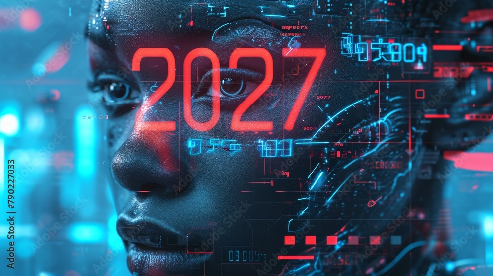 Digital data numbers 2027. New year 2027 futuristic background. Low poly style. Digital data numbers 2027. New year 2027 futuristic background. Low poly style.