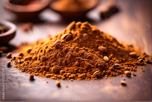 Indian Garam Masala Powder, Indian spices. Selective focus. Masala Powder is used to prepare Pav Bhaji, biryani and curry. Best for Indian popular street food. AI Generated.