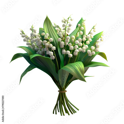 Luminous 3D Lily of the Valley Bouquet on transparent png 