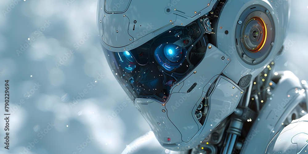 Detailed Robot Mechanisms in Blue and Tech Background - Business Innovation Detailed Robot Mechanisms in Blue and Tech Background - Business Innovation